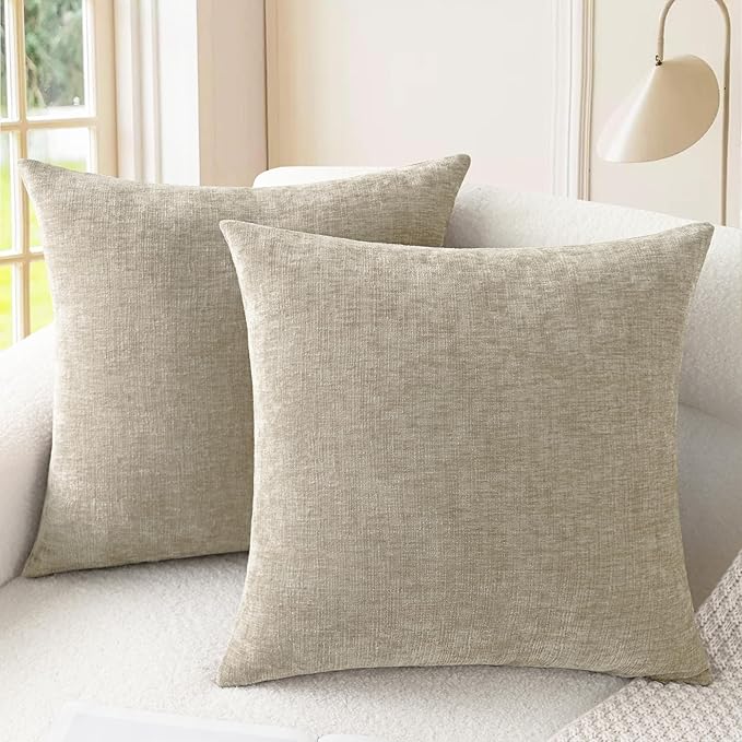 CaliTime Throw Pillow Covers Decorative 24 X 24 Inches Pack of 2 Cozy Chenille by CaliTime