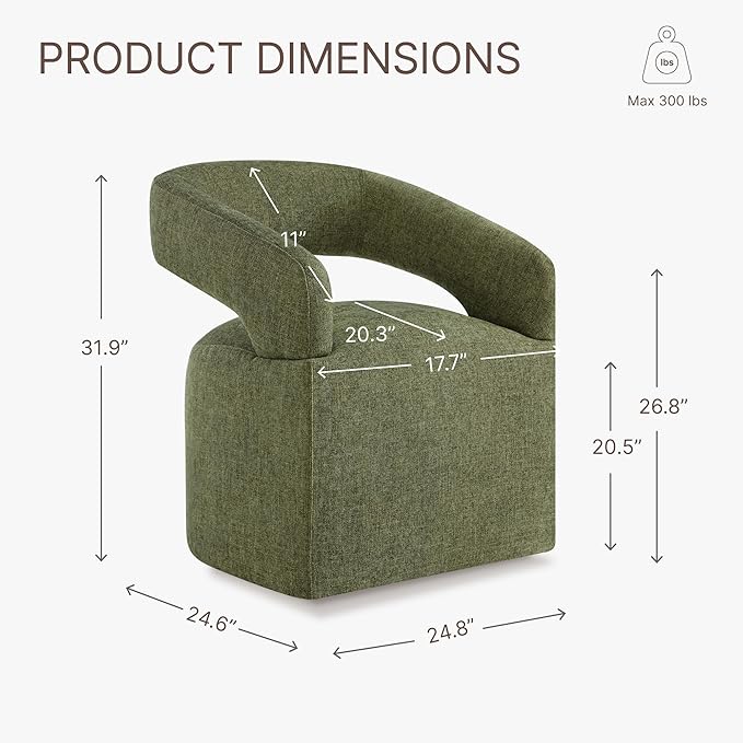 Upholstered Dining Chairs with Removable Casters Barrel Side Armchair with Rollers for Diningroom Bedroom Livingroom Reading Room, Green, 4PCS
