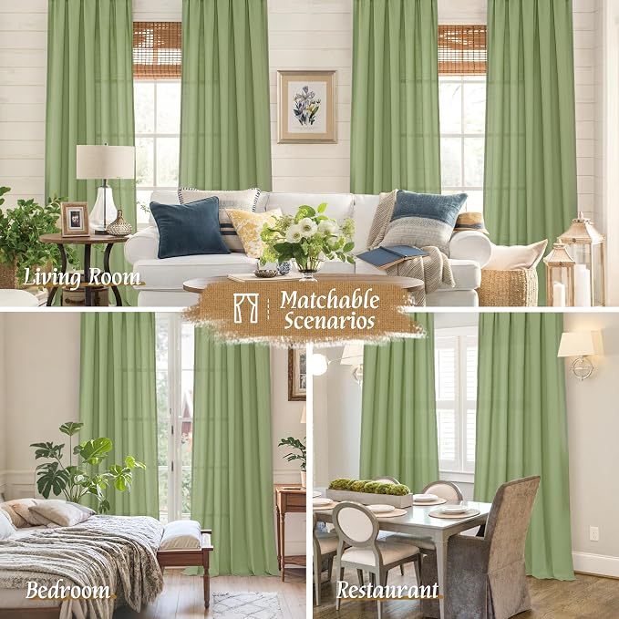 LAMIT Sage Green Linen Curtains 72 inches Long - Image 6