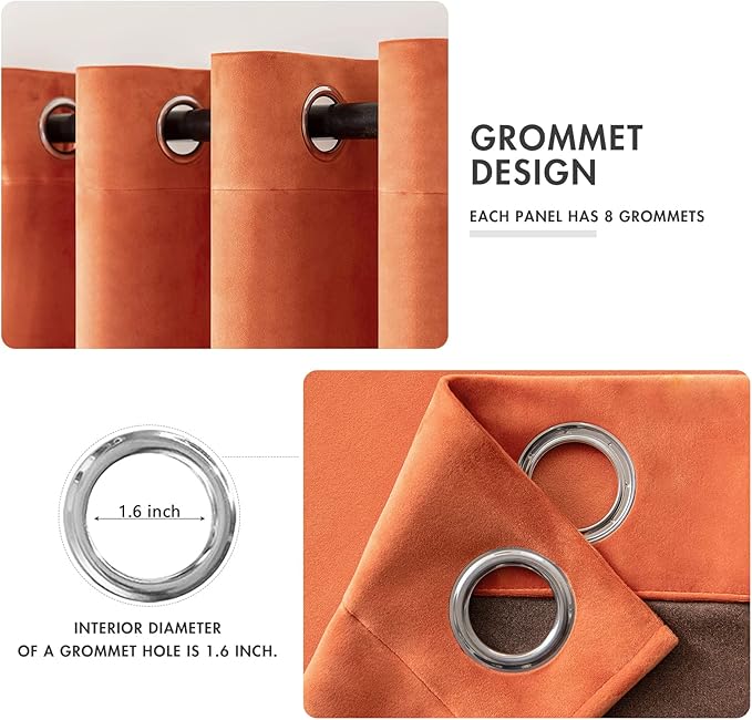 MIULEE 90 Inches Velvet Curtains Orange Elegant Grommet Curtains Fall Thermal - Image 2