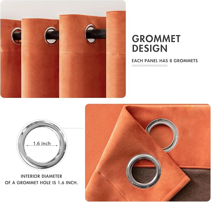 MIULEE Orange Velvet Curtains 96 Inch Length - Image 2
