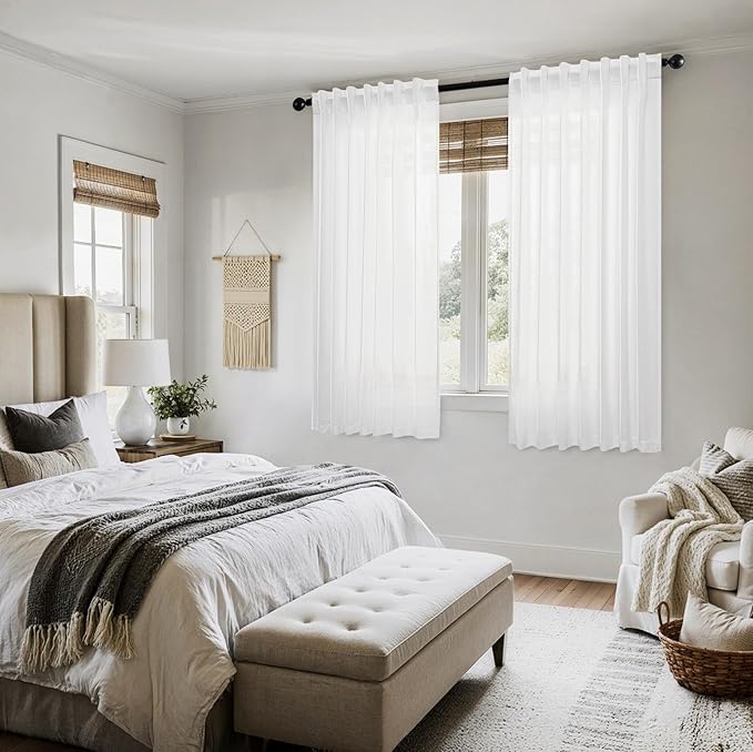 MIULEE White Linen Curtains Short 60 Inch Length 2 Panels - Image 6