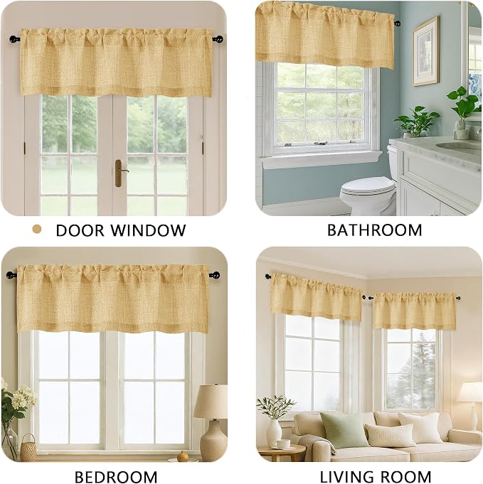 OVZME Valance for Windows, Light Filtering Faux Linen Textured Small Short - Image 5