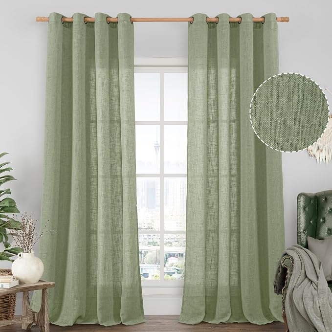 LAMIT Sage Green Linen Sheer Curtains 84 inch by LAMIT