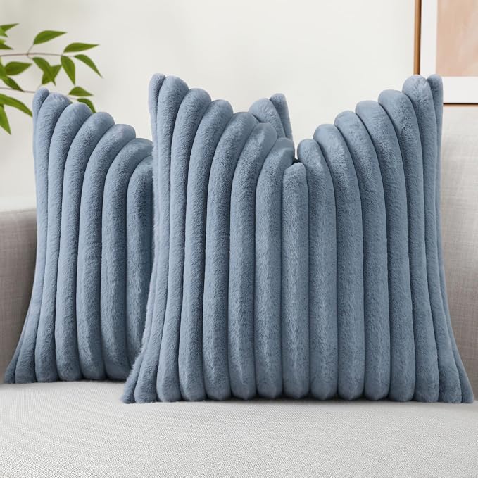 decorUhome Cozy Faux Fur Throw Pillow Covers 22x22 Set of 2 Decorative Soft by decorUhome