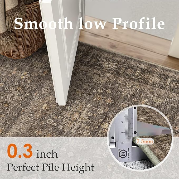 2x7 Washable Runner Rug for Hallway Kitchen Vintage Brown Non Slip Low Pile - Image 7