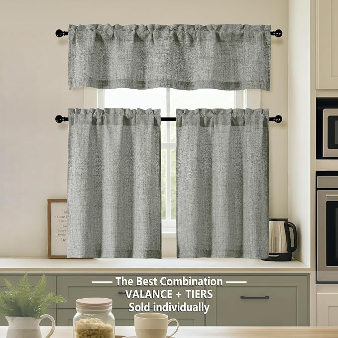OVZME Valance for Windows, Light Filtering Faux Linen Textured Small Short - Image 8