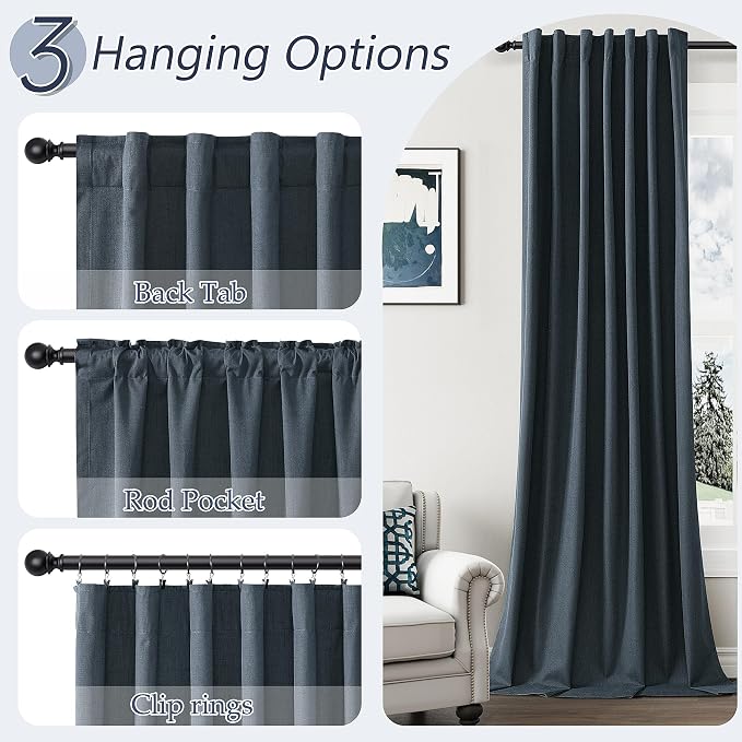 Guken 100% Blackout Linen Curtains 96 Inch Length 2 Panels Set - Image 6