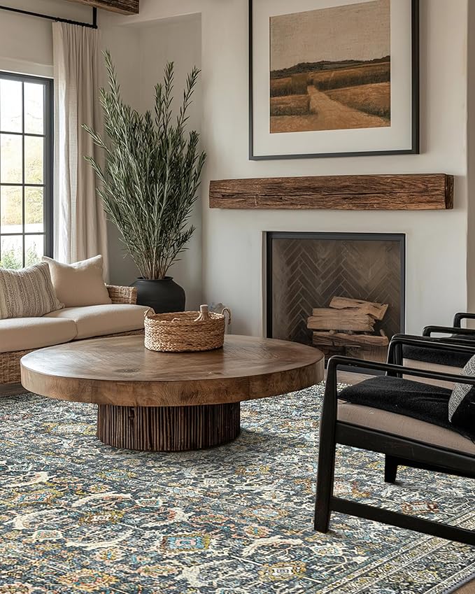 8X10 Area Rugs Machine Washable Rugs for Living Room, Vintage Boho Large Rugs for Bedroom Dining Room, Non Slip Indoor Soft Distressed Lightweight Thin Low Pile Carpet, Terracotta