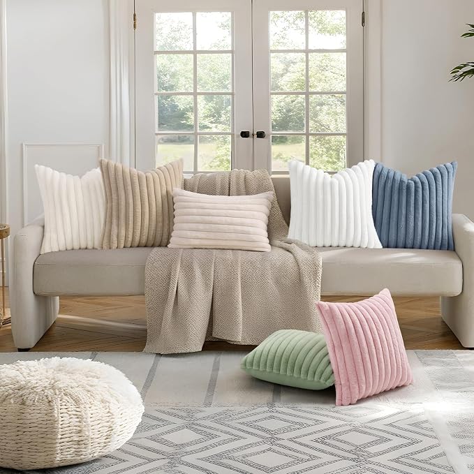 decorUhome Summer Cozy Faux Fur Throw Pillow Covers 24x24 Set of 2 Decorative - Image 7