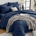 HEVUMYI Navy Blue Cali-King Comforter Set - 7-Piece All Season Bed in a Bag Cali-King, Ultra Soft Bedding Set with Comforter, Flat Sheet, Fitted Sheet, Pillowcases, Pillow Shams, Navy Blue