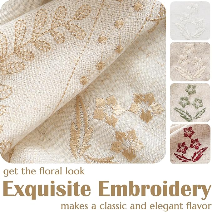 jinchan Belrose Linen Curtains for Bedroom Floral Curtains 96 Inch Length Linen - Image 7