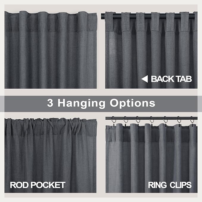 Grey Curtains for Living Room 96 Inches Long 2 Panels Back Tab Light Filtering - Image 4
