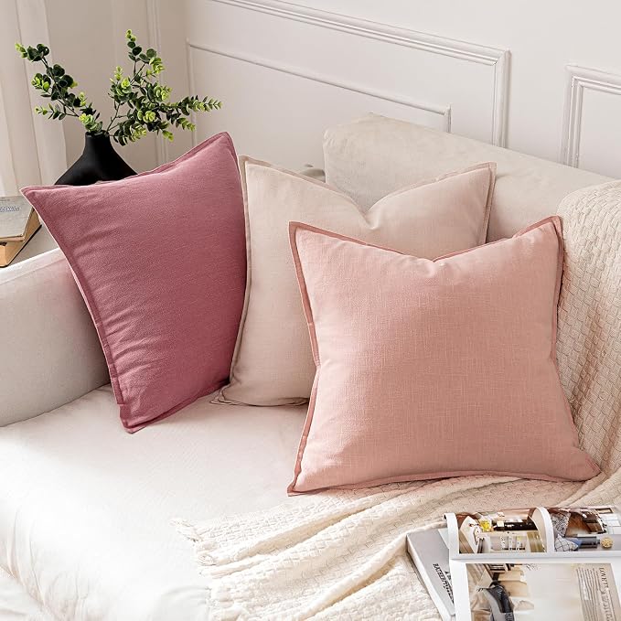 MIULEE Decorative Linen Euro Sham Pillow Covers 24x24 Cranberry Red ​Boho - Image 4