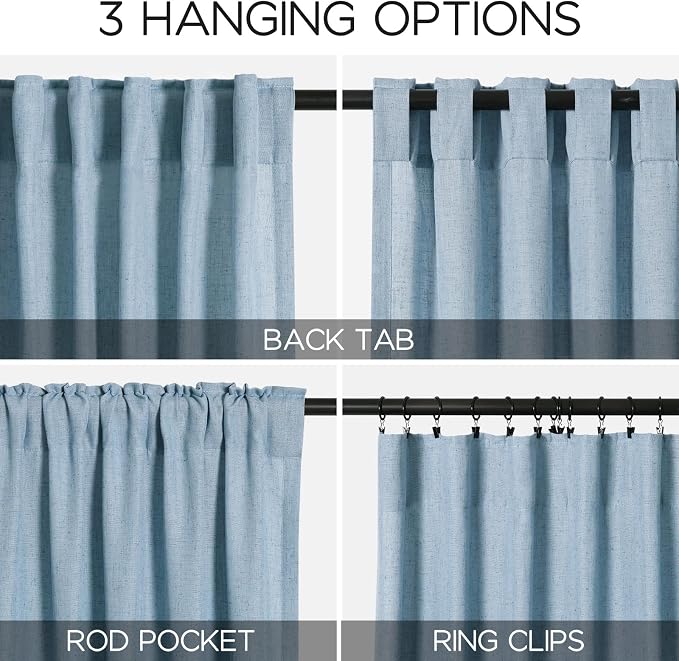 Blue Linen Blend Drapes 84 Inch Length 2 Panels Set Back Tab Rod Pocket Light - Image 3