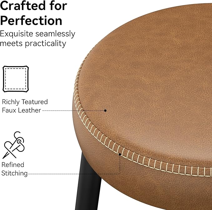 Counter Height Bar Stools, 26" H Backless Bar Stools Set of 6, Upholstered Faux Leather Kitchen Counter Stools, Mid Century Modern, Kitchen Island Home Bar, Pub, Caramel Brown