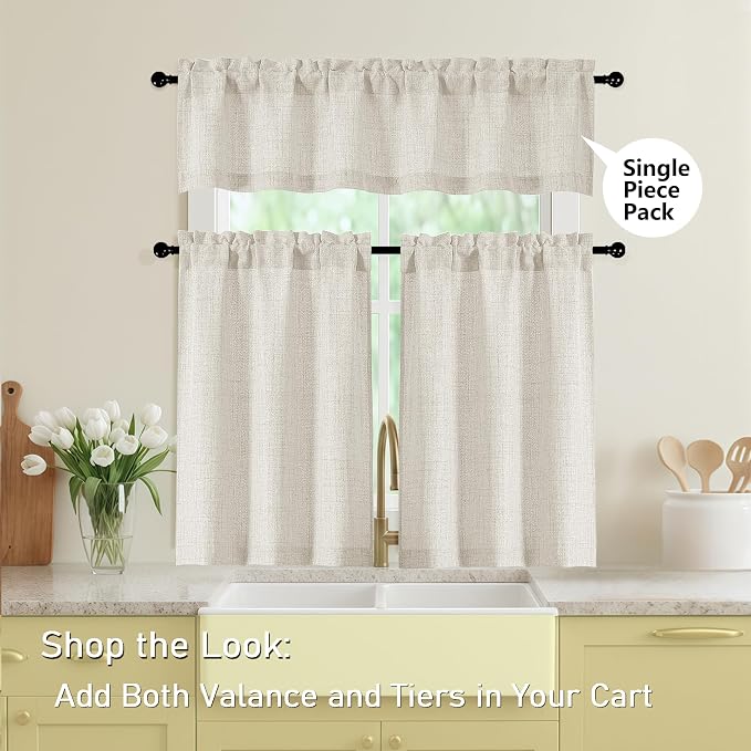 Natural Valances for Windows, Light Filtering Faux Linen Textured Small Short - Image 6