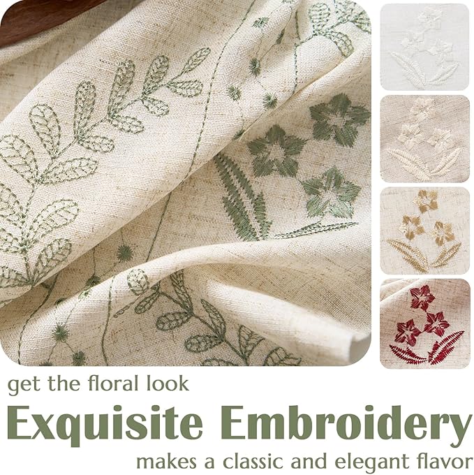 jinchan Belrose Linen Curtains for Bedroom Floral Curtains 63 Inch Length Linen - Image 7