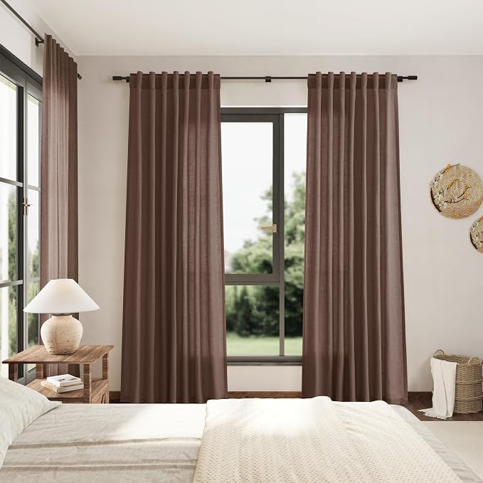 Nanspring Mocha Mousse Curtains 120 Inches Long 2 Panels Set Back Tab Linen - Image 7