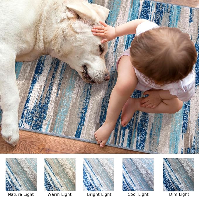 Lansny Modern Abstract 5x7 Machine Washable Area Rug Non-Slip Soft Bedroom - Image 3