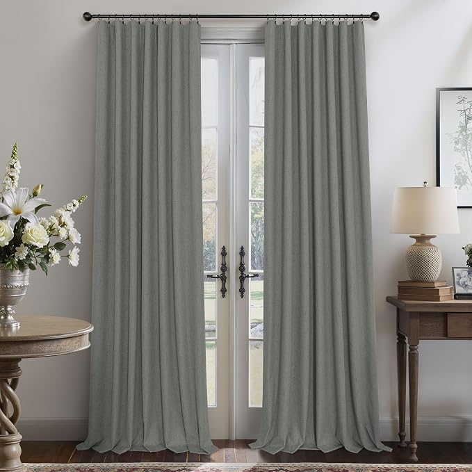 Thick Blackout Curtains for Living Room 2 Panels Set 90 Inches Long Faux Linen - Image 7