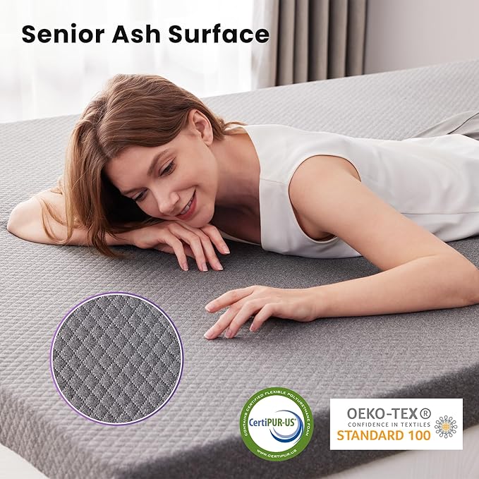 SINWEEK 3 Inch Gel Memory Foam Mattress Topper King Size, Pad for Back Pain, Bed Topper with Removable Soft Cover, CertiPUR-US Certified,Grey