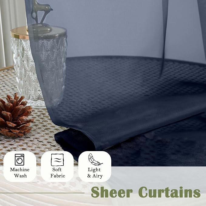 Lecloud Navy Blue Sheer Curtains - Image 8