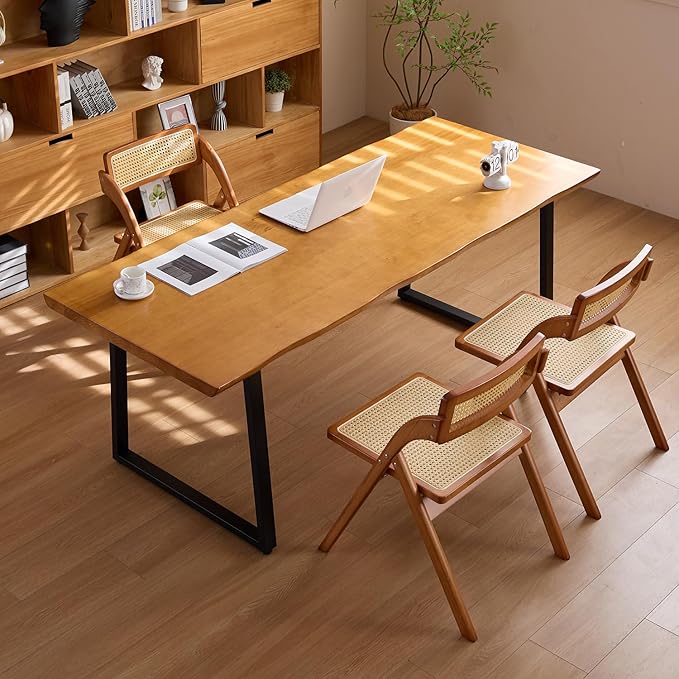 Modern Solid Wood Executive Desk – Spacious and Minimalist Home Office Workstation Perfect for Writing and Professional Use (Light Brown, 70.87in)