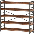 HCHQHS 5 Tier Bookshelf, Adjustable Industrial Bookcase, Vertical Tall Book Shelf, Wood and Black Metal Open Bookshelves for Home Office, Living Room, Bedroom