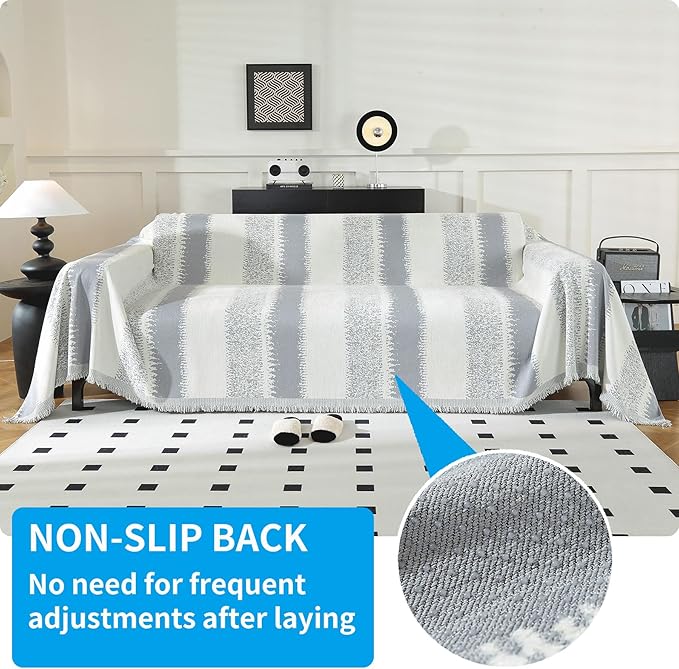 LUFEIJIASHI Boho Couch Covers for Sofa Non Slip Sofa Covers Washable Couch Covers for 3 Cushion Couch Sofa Pet Friendly Sectional Couch Cover Blanket Furniture Protector for Dogs (Grey, 91"x134")