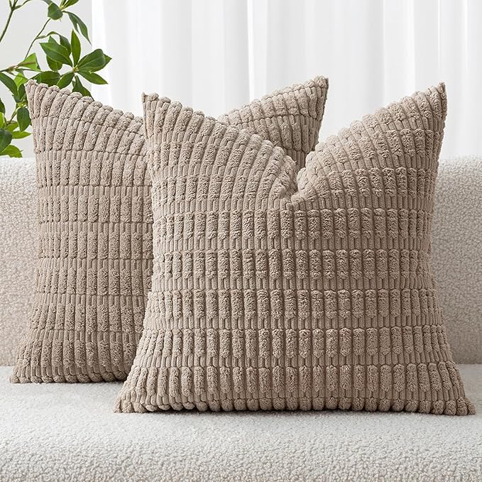 MIULEE Pack of 2 Corduroy Decorative Euro Sham Throw Pillow Covers 24x24 Inch by MIULEE