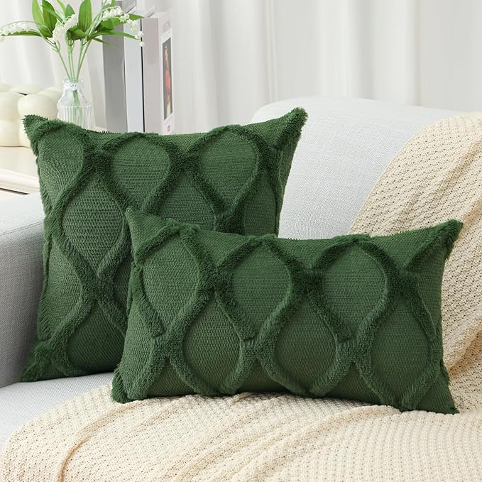 decorUhome Throw Pillow Covers 16x16 Inch Set of 2, Soft Plush Faux Fur Wool Forest Elf Couch Pillow Covers, Decorative Neutral Pillow Cases for Bed Sofa Living Room Home Decor