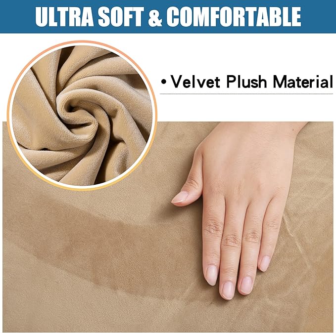 Smiry Velvet Seat Covers for Dining Room Chair Set of 4, Stretch Fit Removable Washable Chair Seat Cushion Protector Slipcovers with Ties, Beige