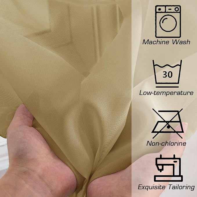 OWENIE Gold Sheer Curtains 78 Inch Length 2 Panels Set, Light Filtering Voile - Image 7