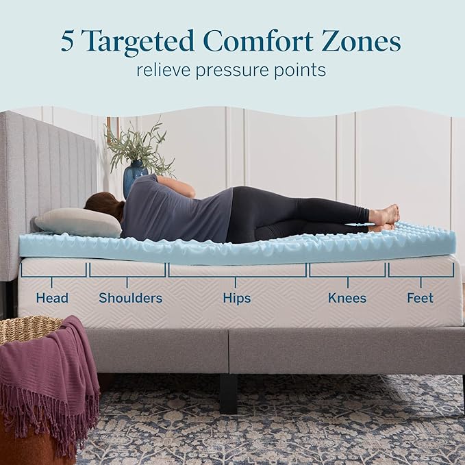 LUCID Gel Infused Memory Foam Mattress Topper – 3 Inch Mattress Topper – 5 Comfort Zones Relieve Pressure – CertiPUR-US Certified Foam - Full