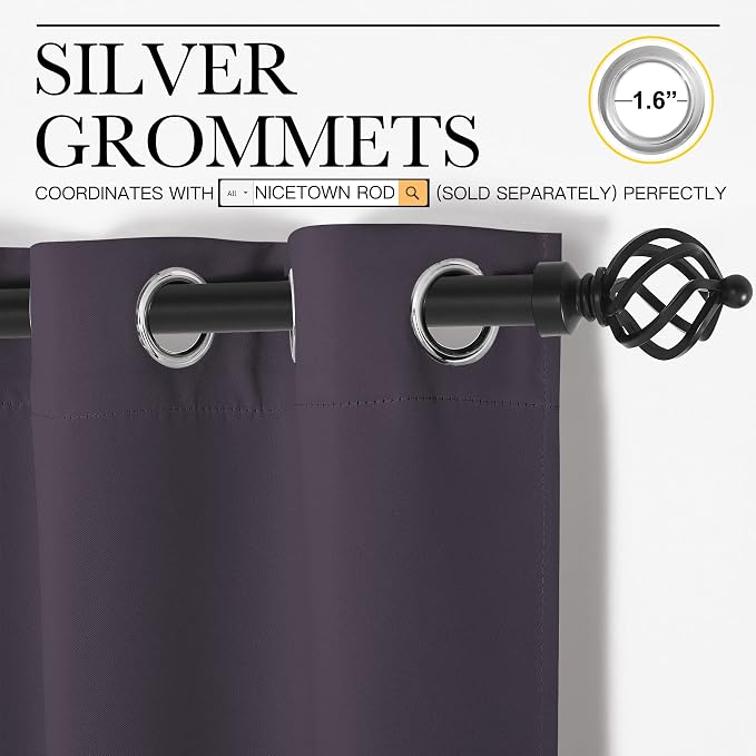 NICETOWN Greyish Purple Blackout Curtains 120 inches Length - Image 2
