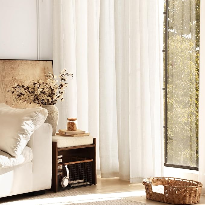 Natural Linen Curtains for Living Room Back Tab Modern Farmhouse Semi Sheer - Image 6