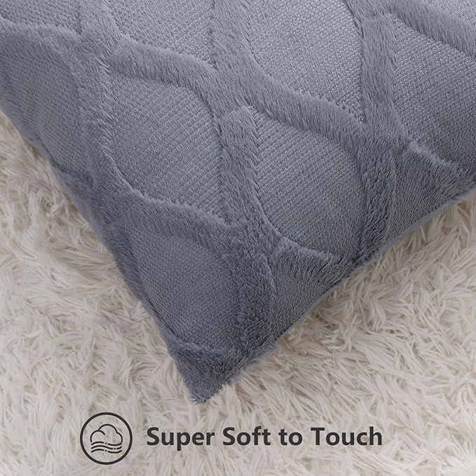 decorUhome Throw Pillow Covers 26x26 Inch Set of 2, Soft Plush Faux Fur Wool Blue Grey Couch Pillow Covers, Decorative Neutral Pillow Cases for Bed Sofa Living Room Home Decor
