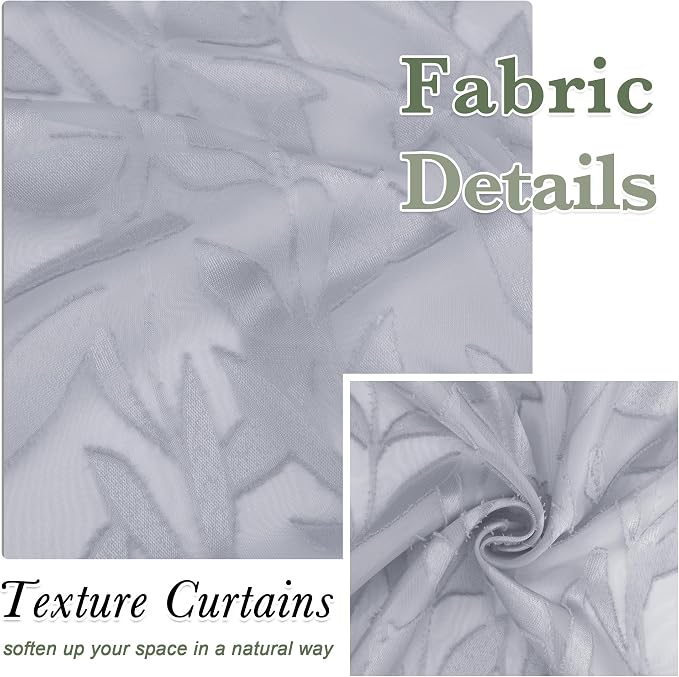 Lecloud Leia Light Grey Kitchen Sheer Curtains 24 Inch Length 2 Pcs, Jacquard - Image 3