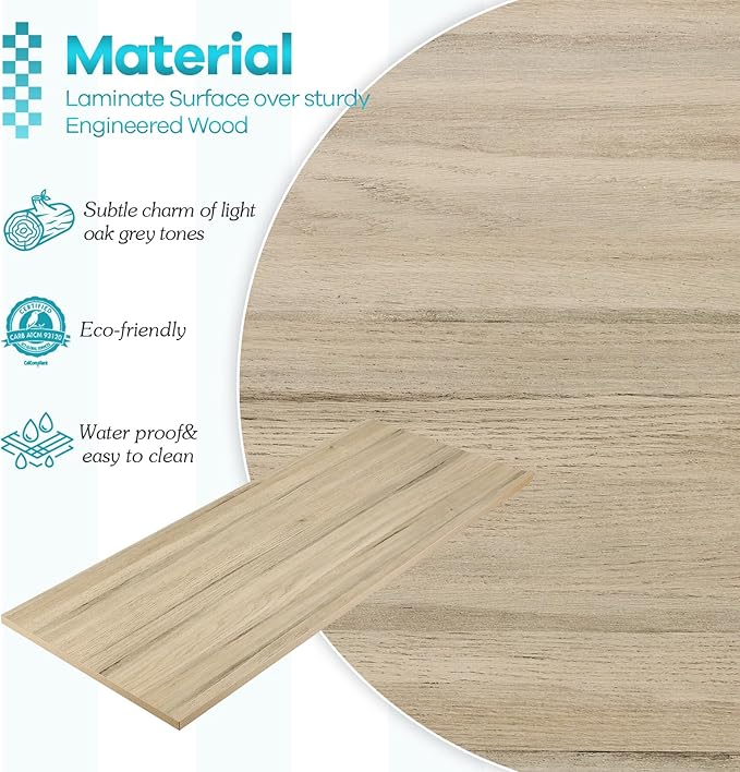 Kaboon Universal Tabletop 55"x20", Solid One-Piece Melamine Table Top, Double Desk L-Desk DIY, Home and Office, Oak/Grey Tone