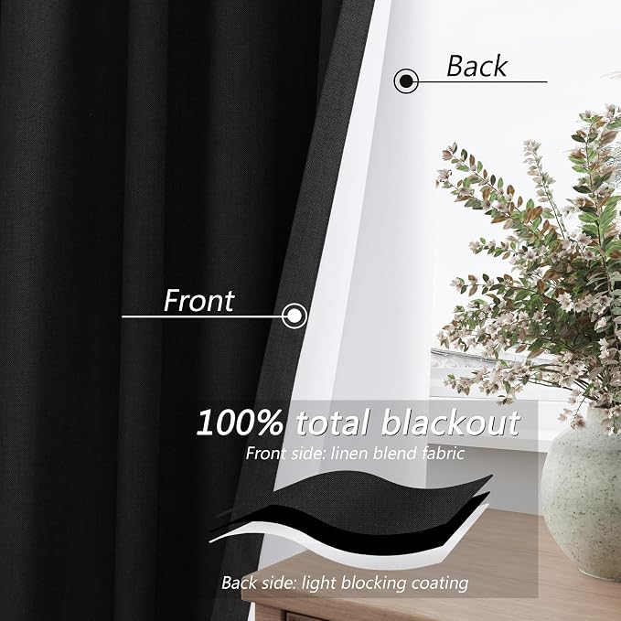 Guken Black 100% Blackout Curtains 90 Inch Length 2 Panels Set - Image 3