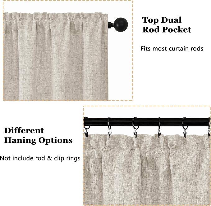 OWENIE Natural Valances for Windows 1 Pcs, Light Filtering Textured Farmhouse - Image 4