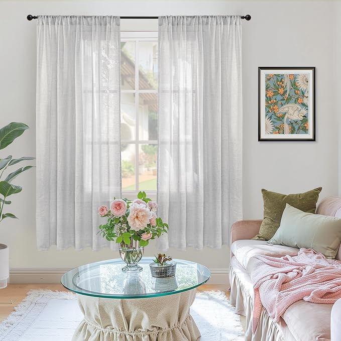 BGment Light Grey Linen Curtains 63 Inches Long - Image 2