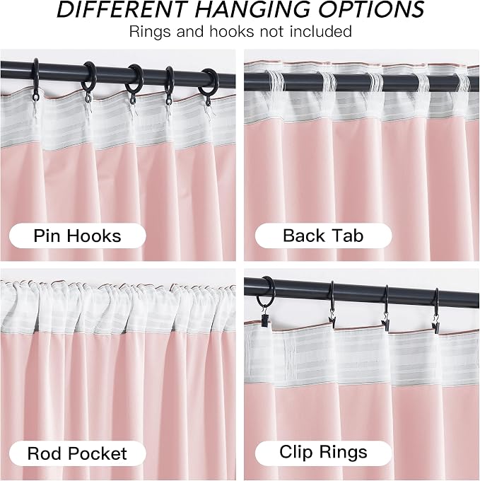 RYB HOME Pink Velvet Curtains 90 inches, Back Tab Soft Fabric Room Darkening - Image 8