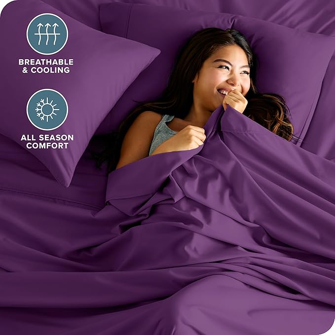 Bare Home Split King Sheet Set - 1800 Ultra-Soft Microfiber Bed Sheets - Double Brushed - Deep Pockets - Easy Fit - 5 Piece Set - Bed Sheets & Pillowcases (Split King, Plum)