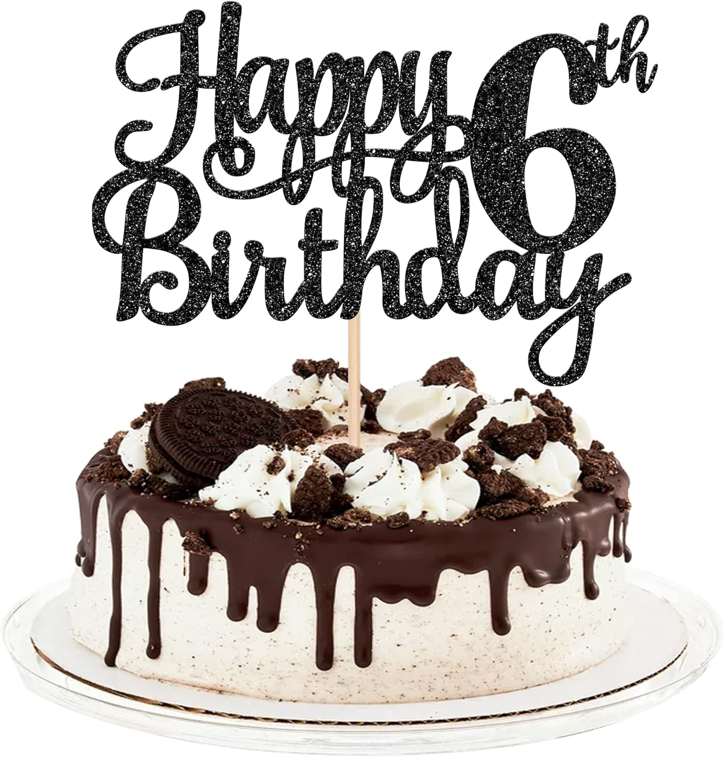 1 PCS Happy 6th Birthday Cake Topper Glitter Cheers to 6 Years Cake Pick Number 6 Fabulous Cake Decoration for 6th Birthday Theme Party Decorations Supplies Black