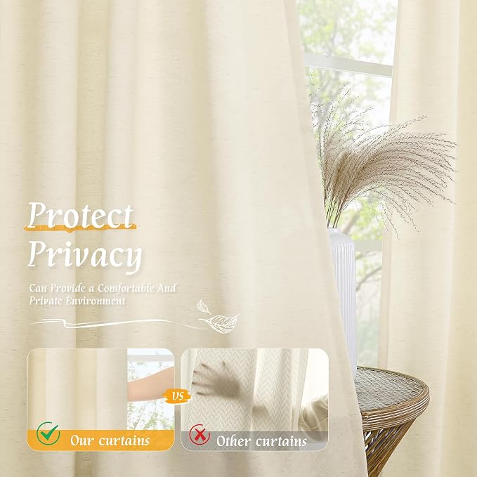 LAMIT Light Beige Linen Semi Sheer Curtains 45 Inch - Image 5