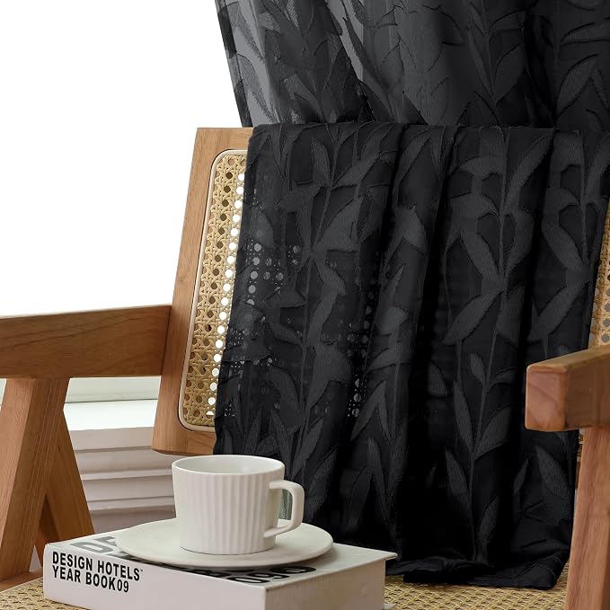 Lecloud Leia Jacquard Black Sheer Curtains 96 Inches Long 2 Panels, Balance - Image 8