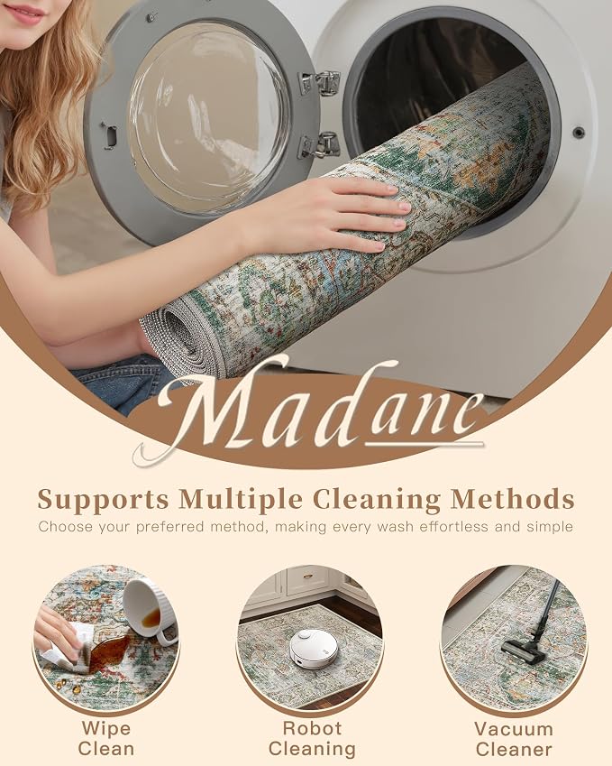 Madane Runner Rug 2x8, Washable Hallway Runner Rugs, Non-Slip Low-Pile Soft - Image 8