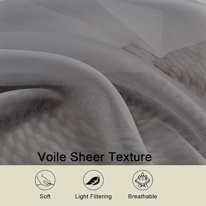 Grey Sheer Curtains for Bedroom Living Room 96 Inches Long 2 Panels, Modern - Image 7